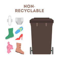 Waste management concept. Garbage separate in different trash