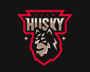 Husky modern logo.Dog template design emblem for a sport and eSport team. © augustos