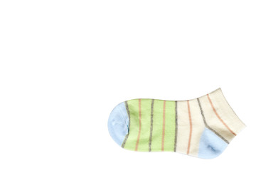 Striped cotton sock, child footwear. Isolated background