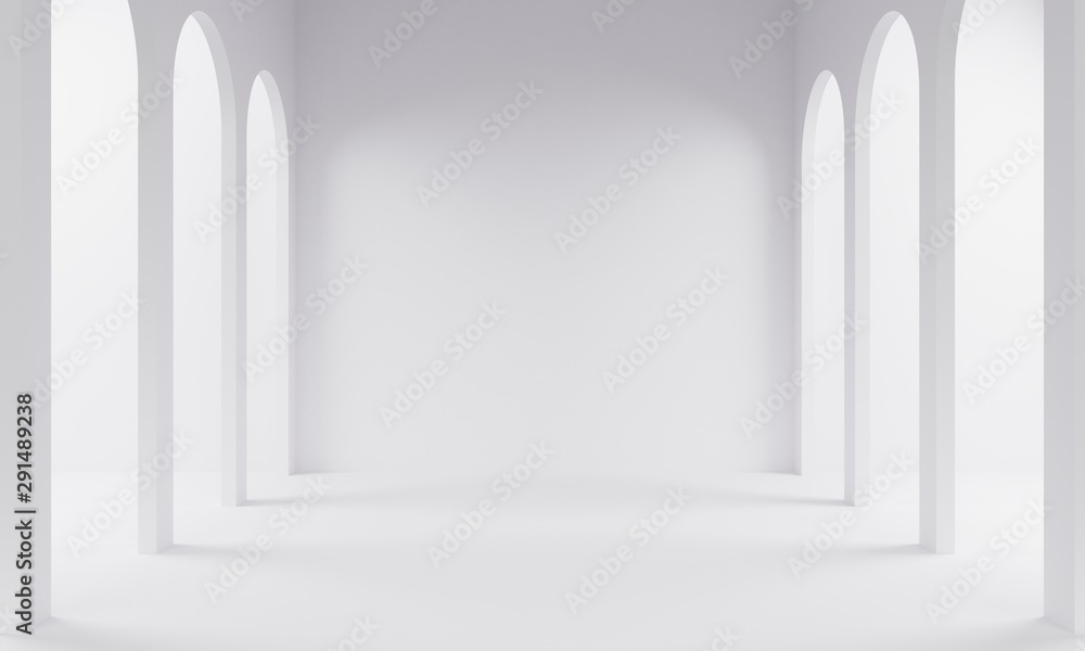 Poster geometric white abstract background with arches. backdrop design for product promotion. 3d rendering