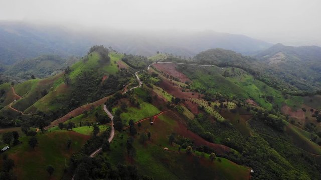 Aerial view of the winding road On the mountain and beautiful, suitable for holiday travel.