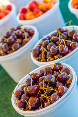 Cups of Bing Cherries for Sale in Roadside Farmer's Market