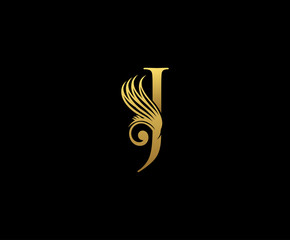 Classy Gold Letter J Logo Icon . Initial Letter J Design Vector Luxury Gold Color.Print monogram initials stamp line art sign symbol.