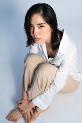 Portrait young Asian girl on white background.