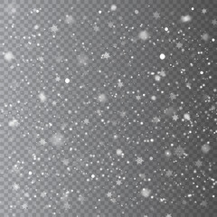 Falling Snow Overlay Background. Vector snowfall isolated on transparent background.