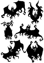 Bizarre bats set/ Illustration decorative halloween bats look like weird dark shapes