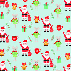 Vector graphics. Cute cartoon pattern. Christmas bright background. Christmas  characters. Light background. 