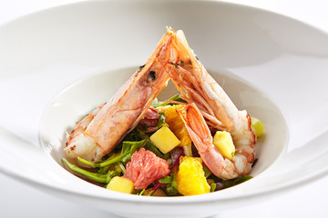 Salad with shrimps top view