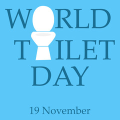 concept of world toilet day with inscription on tank. isolated on blue background.