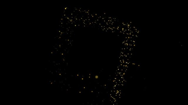 Square frame for party. Festive effect with golden sequins, lights, sparks and flashes. Merry Christmas golden intro template.