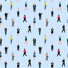 Office people pattern. Business dressed workers seamless background, corporate work dress stylish diverse young businessmen and management women vector illustration