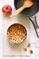 Step by step process of making a modern Caramel Apple Mousse Cake