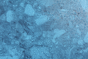 Close up water drops on blue background, Water drop in macro photography