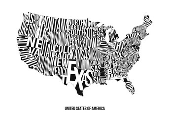 United States Of America Lettering Map Vector Type