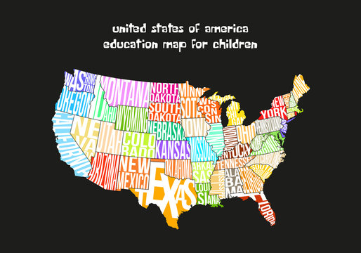 Education Colorful Usa Map State Lettering Name