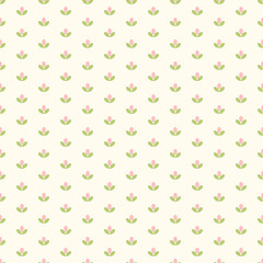 Seamless pattern of small abstract pink flowers on a cream background.