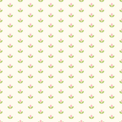 Seamless pattern of small abstract pink flowers on a cream background.
