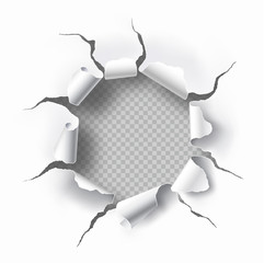 Torn hole with transparent background in the sheet of white paper. Space for text - obrazy, fototapety, plakaty