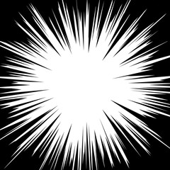 Naklejka premium Comic book radial speed lines. Manga speed frame. Cartoon motion background. Superhero action. Monochrome vector illustration isolated on white background