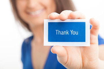 Thank you! from business woman wearing blue