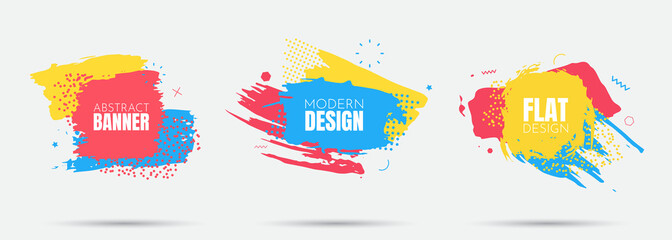 Vector modern abstract banners. Flat geometric dynamic color. Modern Art graphics. Element for design business cards, invitations, flyers and brochures. Grunge brush stroke. Paint splash. Web design