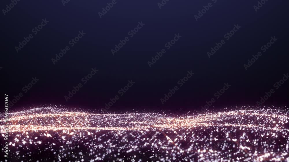 Poster Sci fi Digital Wave Dot Particle Motion Background. Beautiful Landscape Floating Defocus Animation Graphic Design.	