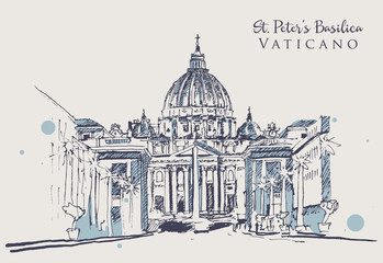 Drawing sketch illustration of Vatican