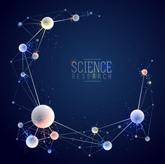 Fototapeta na wymiar Molecules and atoms vector abstract background, science chemistry and physics theme illustration, micro and nano research and technology theme, microscopic particles.