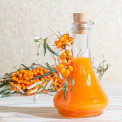 Vegetarian food, healthy nutrition, preserving the harvest of homemade ripe juicy sea-buckthorn,...