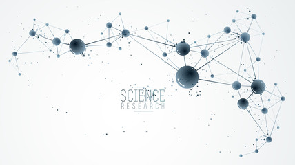 Molecules vector illustration, science chemistry and physics theme abstract background, micro and nano science and technology theme, atoms and microscopic particles.