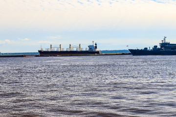 Warships of a navy of Russia in a bay of Kronstadt