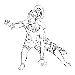 simple hand draw sketch vector of dancing angry hanoman or anumat, god big white monkey from indonesia and india tale