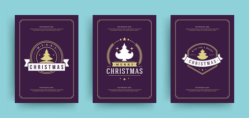 Christmas greeting cards set design template with decoration labels vector illustration.