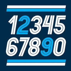 Set of vector rounded numerals made with white lines, can be used as business logo design elements