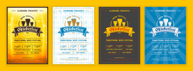 Oktoberfest beer festival celebration. Retro typography poster or flyer template for beer party. Set of different invitation design - obrazy, fototapety, plakaty