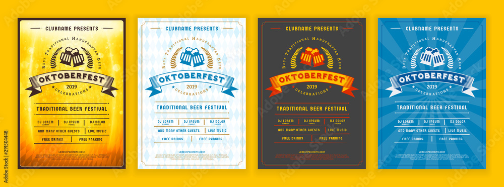 Wall mural Oktoberfest beer festival celebration. Retro typography poster or flyer template for beer party. Set of different invitation design