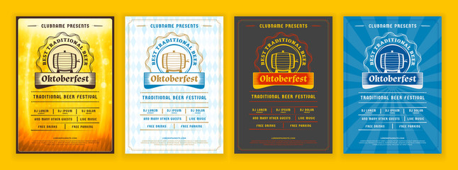Oktoberfest beer festival celebration. Retro typography poster or flyer template for beer party. Set of different invitation design