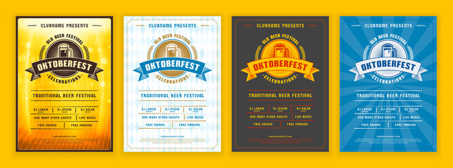 Oktoberfest beer festival celebration. Retro typography poster or flyer template for beer party. Set of different invitation design