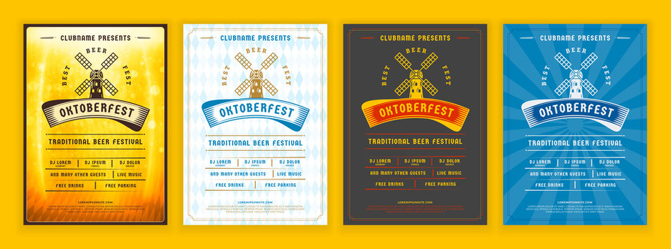 Oktoberfest beer festival celebration. Retro typography poster or flyer template for beer party. Set of different invitation design