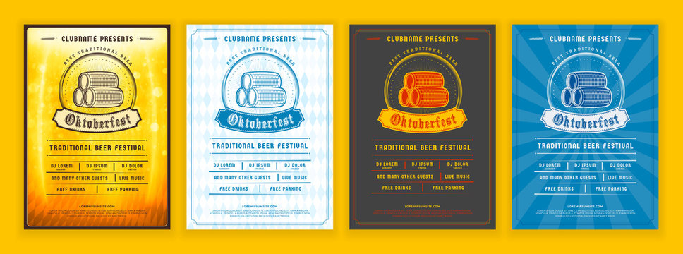 Oktoberfest beer festival celebration. Retro typography poster or flyer template for beer party. Set of different invitation design