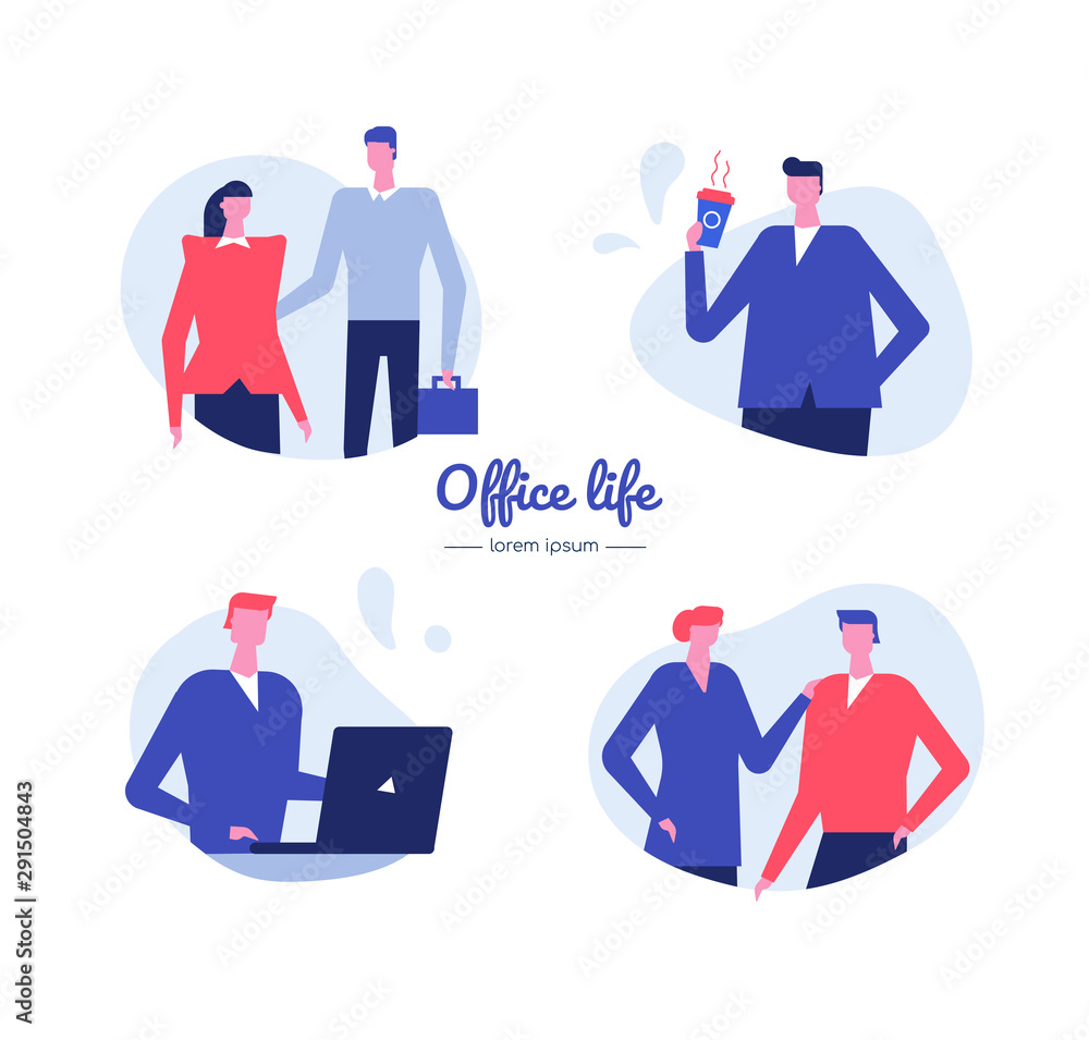 Poster office life - flat design style vector characters set