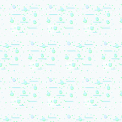 Vector seamless pastel color pattern. Blue and green polka dots with shadows and lines on grey background.