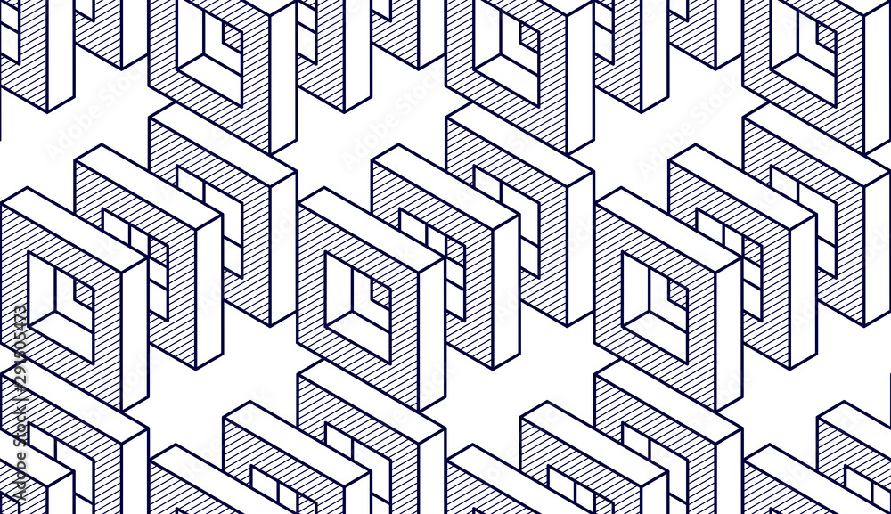 Poster geometric cubes abstract seamless pattern, 3d vector background. technology style engineering line d