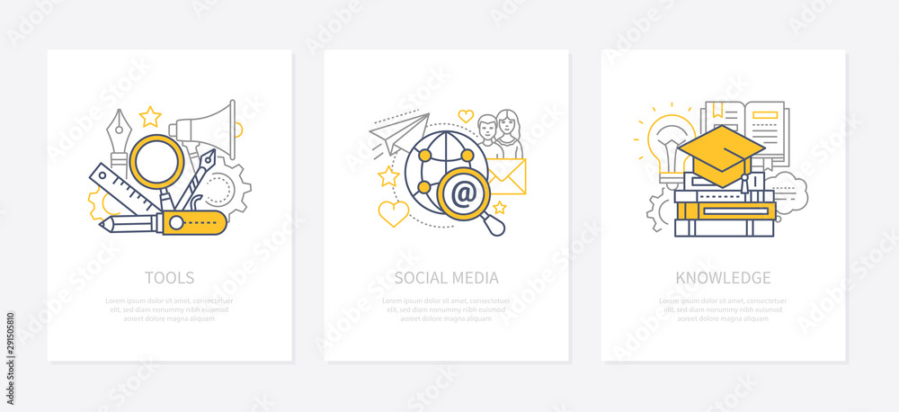 Poster designers tools - line design style icons set