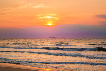 Beautiful twilight colour psea wave and sky in sunset or sunrise