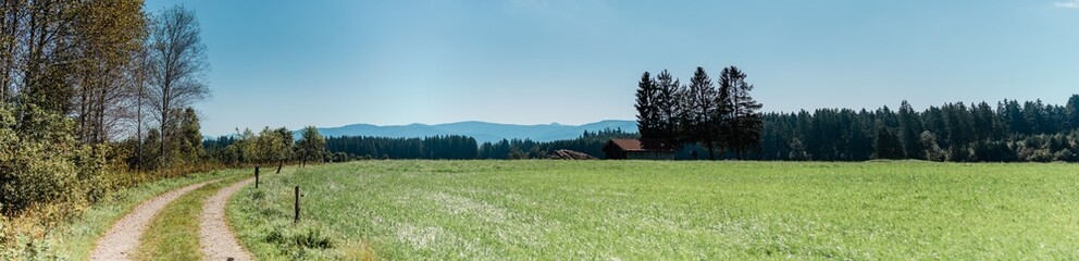 Fototapeta na wymiar Green and blue bavarian landscape
