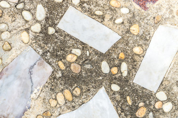 Stone walkway in the outdoor garden. Path of plated stones on gravel in garden park. Meditative stone walkway. garden architecture. For your background or product.