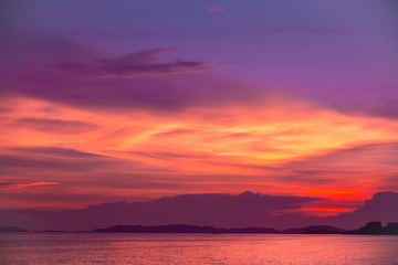 Silhouette seascape with twilight colorful in sunset or sunrise time in Thailand