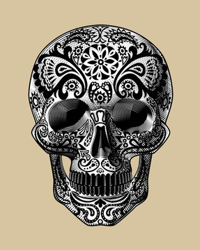 Vintage engraving of Sugar Skull