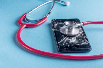Stethoscope on a smartphone, concept of repair and security of mobile devices
